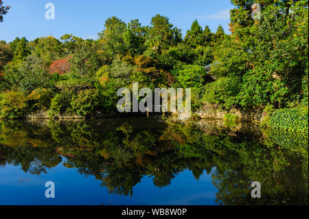 Paysage idyllique et calme d'un lac de Ryoan-ji avec de superbes reflets dans l'eau, Kyoto au Japon Banque D'Images