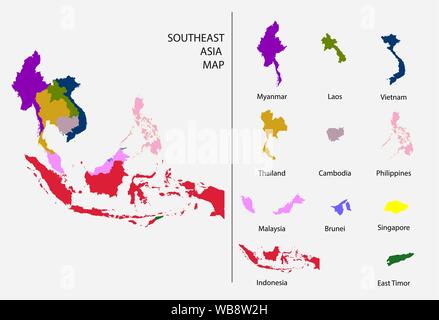 Asie du sud-est carte vecteur graphique - carte pays isolés séparés pour les travaux de conception ou de l'éducation et la géographie graphique info Illustration de Vecteur