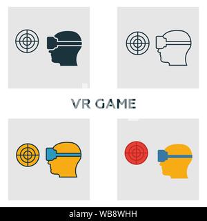 Jeu de réalité virtuelle icon set. Quatre éléments dans diférents styles à partir d'icônes de l'appareil visuel collection. Jeu de réalité virtuelle créative remplie d'icônes Illustration de Vecteur