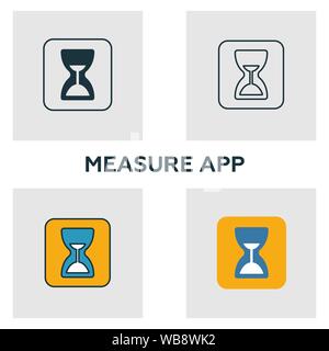 Mesurer App icon set. Quatre éléments dans diférents styles à partir d'icônes de l'appareil visuel collection. Icônes d'applications mesure créative rempli, contours, et de couleur Illustration de Vecteur