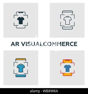 La réalité augmentée Commerce icon set. Quatre éléments dans diférents styles à partir d'icônes de l'appareil visuel collection. La réalité augmentée créatrice commerce icônes Illustration de Vecteur