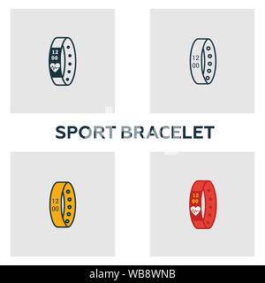 Bracelet Sport icon set. Quatre éléments dans diférents styles à partir d'icônes de l'appareil visuel collection. Bracelet sport créatif rempli d'icônes de couleur, Contours, Illustration de Vecteur