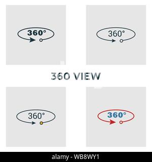 360 View icon set. Quatre éléments dans diférents styles à partir d'icônes de l'appareil visuel collection. Creative 360 icônes de vue rempli, contours, et d'une télévision couleur Illustration de Vecteur