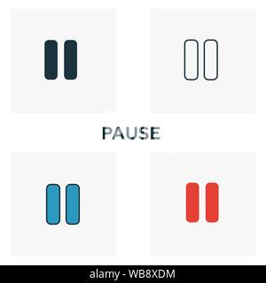 L'icône Pause jeu. Quatre éléments dans diférents styles à partir de boutons icônes audio collection. Icônes de pause créative rempli, contours, couleurs et symboles télévision Illustration de Vecteur