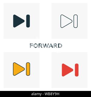 Icon Set de marche arrière. Quatre éléments dans diférents styles à partir de boutons icônes audio collection. Icônes de marche créative rempli, contours, et d'une télévision couleur Illustration de Vecteur