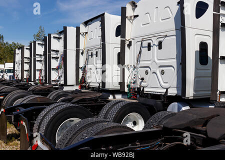 Circa 2019 Zionsville - Août : semi remorque Tracteur Camions alignés pour vente IX Banque D'Images