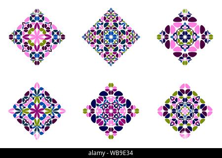 Ornements colorés forme carrée diagonale floral set - abstrait géométrique carré géométrique des éléments de conception de scénario Illustration de Vecteur