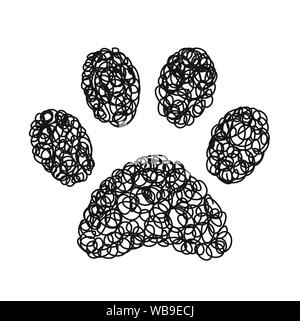 Paw Handdrawn icône doodle. Croquis noir dessiné à la main. Inscrivez-symbole. Élément de décoration. Arrière-plan blanc. Isolées. Modèle plat. Illustration de Vecteur