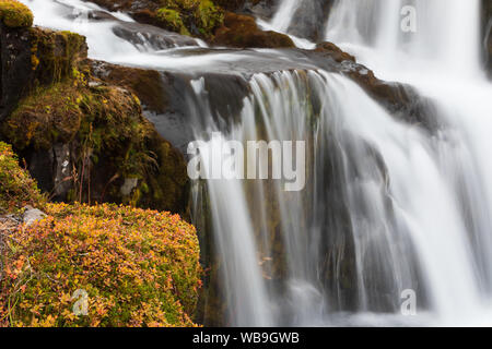 Kirkjufellsfoss coule sur une barre rocheuse en Islande. Banque D'Images