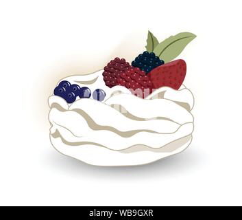 Pavlova est un dessert à base de meringue une whiyh les baies fraîches, nommé d'après la Fédération de ballerine Anna Pavlova. Illustration de Vecteur