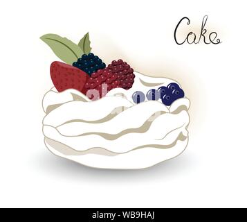 Pavlova est un dessert à base de meringue une whiyh les baies fraîches, nommé d'après la Fédération de ballerine Anna Pavlova. Illustration de Vecteur