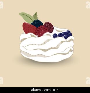 Pavlova est un dessert à base de meringue avec les baies fraîches, nommé d'après la Fédération de ballerine Anna Pavlova. Illustration de Vecteur