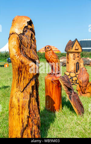 Knutsford, Cheshire, Royaume-Uni. 25 août 2019. La 15e English Open Chainsaw compétition à la Cheshire County Showground, Angleterre - exemples sur show Crédit : John Hopkins/Alamy Live News Banque D'Images