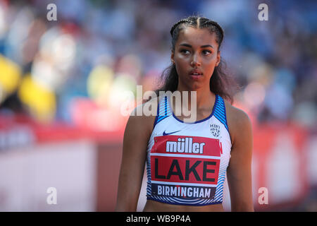 Birmingham, UK. Août 25, 2019. Morgan Lake avant la compétition dans l'épreuve féminine du saut en hauteur au cours de la British Muller Championnats mondiaux d'athlétisme à l'Alexander Stadium, Birmingham, Angleterre le 25 août 2019. Photo par Jodi Casino. Usage éditorial uniquement, licence requise pour un usage commercial. Aucune utilisation de pari, de jeux ou d'un seul club/ligue/dvd publications. Credit : UK Sports Photos Ltd/Alamy Live News Banque D'Images