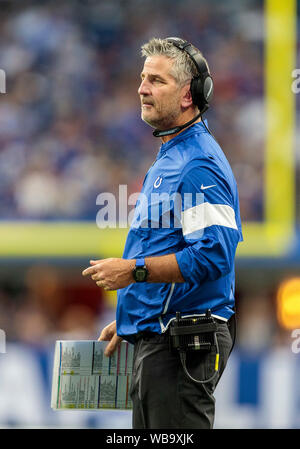 24 août 2019 - Indianapolis Colts Head coach Frank Reich durant la pré-saison de football américain NFL action de jeu entre les ours de Chicago et les Indianapolis Colts au Lucas Oil Stadium à Indianapolis, Indiana. Chicago a battu Indianapolis poignéés 27 17/32 po. John Mersits/CSM. Banque D'Images