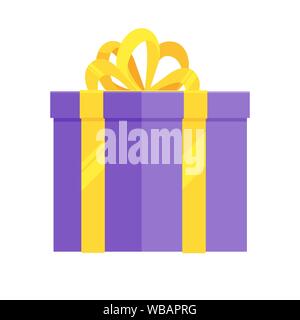 Boîte de cadeau avec ruban et gros noeud sur à plat style design vector illustration isolé sur fond blanc. Wrapped present pour des vacances pour vous Illustration de Vecteur