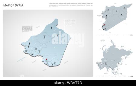 Vector set de Syrie, pays. Carte en 3D isométrique, la Syrie, l'Asie carte carte - avec la région, l'Etat et les noms les noms de ville. Illustration de Vecteur