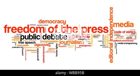 La liberté de la presse questions et concepts word cloud illustration. Collage mot concept. Banque D'Images