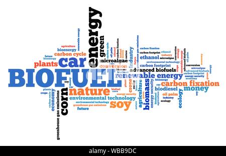 - Biocarburants questions et concepts de transport tag cloud illustration. Nuage de mots collage concept. Banque D'Images