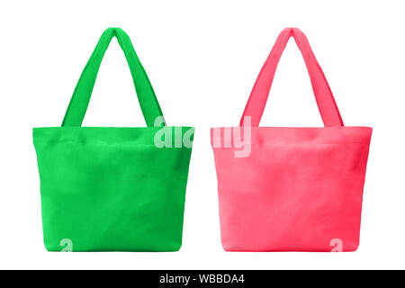 Tissu rose et vert panier isolé sur fond blanc avec clipping path Banque D'Images