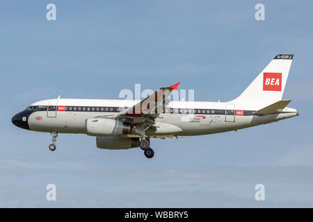 British Airways Airbus A319 en rétro BEA (British European Airways) destiné à célébrer BA100 2019 Banque D'Images