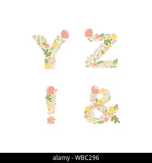 Vector floral dessiné à la main lettre majuscule monogrammes ou logo. Les lettres majuscules Y, Z, avec des fleurs et des branches en fleurs. Floral Design Illustration de Vecteur