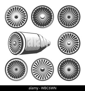 Les moteurs de ventilateur. Avion vecteur icônes turbine et turbo fans illustration, symboles de l'hélice puissance enginering Illustration de Vecteur