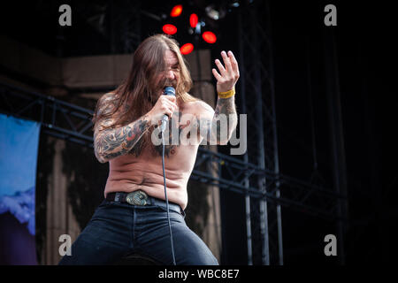 Trondheim, Norvège. 3e, juin 2018. Le groupe de heavy metal norvégien Kvelertak effectue un concert live au cours de la musique norvégienne Trondheim Rocks Festival 2018 à Trondheim. Ici le chanteur Erlend Hjelvik est vu sur scène. (Photo crédit : Gonzales Photo - Tor Atle Kleven). Banque D'Images