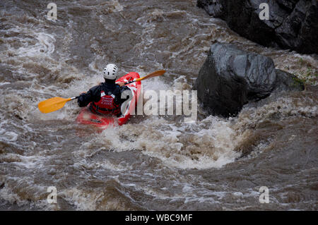 Kayak sur la rivière Noguera Pallaresa, Catalunya, Espagne Banque D'Images