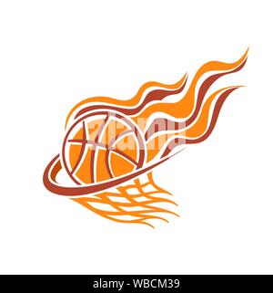 Logo vector pour le basket-ball club, composé d'orange ball Basket-ball de gravure dans panier avec net sur fond blanc. Illustration de Vecteur