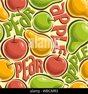 Motif transparent vecteur, illustration sur le thème des pommes et poires, composé de mûre juteuse jaune, rouge et vert des fruits. Illustration de Vecteur