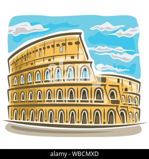 Vector illustration du Colisée de Rome sur fond de ciel bleu avec des nuages. Combats de gladiateurs de l'arène romaine. Illustration de Vecteur