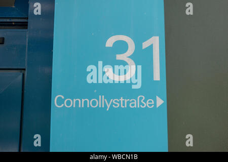 Connollystraße 31 plaque adresse, site de la massacre de Munich au cours de l'été de 1972 Jeux Olympiques de Munich, en Allemagne. Banque D'Images