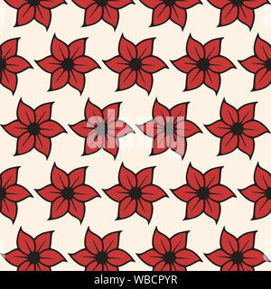 Motif floral rouge sur fond blanc sans couture ornementale vector illustration Banque D'Images