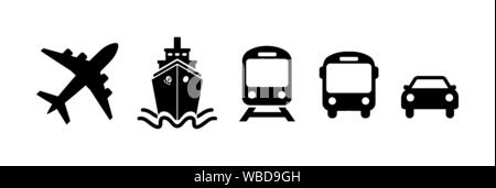 Icon Set Transport Avion, navire ou d'un ferry, train, bus, et des symboles dans un style auto télévision voyage symbole livraison isolé sur fond blanc Ve Illustration de Vecteur