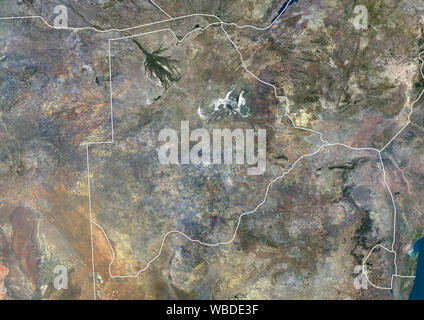 Image satellite couleur du Botswana (avec des limites administratives). Cette image a été compilé à partir de données acquises par Sentinel-2 & satellites Landsat 8. Banque D'Images