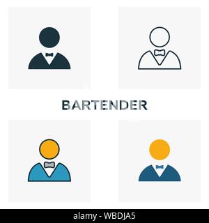 Barman icon set. Quatre éléments dans diférents styles du bar et restaurant icons collection. Barman créatif rempli d'icônes de couleur, contours, et Illustration de Vecteur