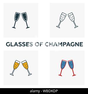 Verres de Champagne icon set. Quatre éléments dans diférents styles du bar et restaurant icons collection. Verres de champagne créatif rempli d'icônes Illustration de Vecteur