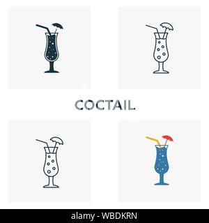 Icon Set cocktail. Quatre éléments dans diférents styles du bar et restaurant icons collection. Cocktail créatif rempli d'icônes de couleur, contours, et Illustration de Vecteur