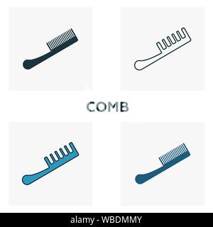 Comb icon set. Quatre éléments dans diférents styles de coiffure icons collection. Peigne créatif rempli d'icônes de couleur, contours, symboles et télévision Illustration de Vecteur