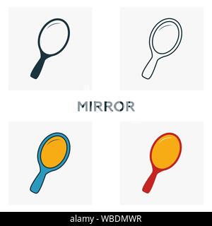 Mirror icon set. Quatre éléments dans diférents styles de coiffure icons collection. Miroir créatif rempli d'icônes de couleur, contours, symboles et télévision Illustration de Vecteur