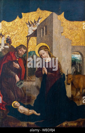 La peinture de la Sainte Vierge adorant l'enfant Jésus dans la Cathédrale de Sainte Elisabeth (Svatej Alzbety Dom). Banque D'Images