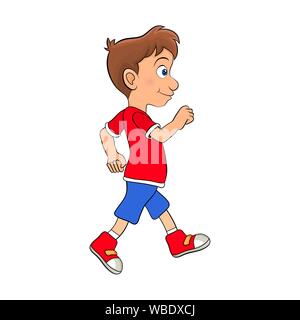 Boy walking préscolaire design dessin animé isolé sur fond blanc Illustration de Vecteur