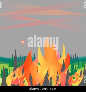 Les feux de forêt sinistrés les arbres de montagne Illustration de Vecteur