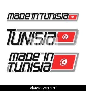 Illustration vectorielle du logo "made in Tunisia", trois tunisiens isolés de l'état national et drapeau tunisie texte sur fond blanc. Illustration de Vecteur