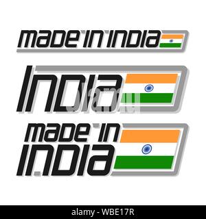 Illustration vectorielle du logo "made in India", trois indiens isolés de l'état national et du pavillon de l'Inde sur texte blanc. Illustration de Vecteur