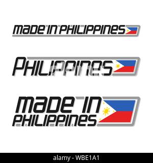 Vector illustration "made in Philippines', isolé de l'état national philippin et drapeau philippines texte sur blanc. Illustration de Vecteur