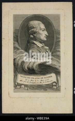 Franc̦ois Pilatre de Rozier, né à Metz le 30. mars 1756, mort près de Boulogne sur Mer le 15 juin 1785. ; tête-et-épaules portrait profil d'aéronaute français Jean-François Pilâtre de Rozier. Banque D'Images