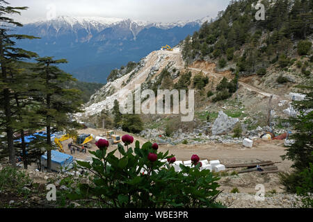 Carrières de marbre ouvert indifféremment donner d'importants dommages à la nature et les forêts Banque D'Images