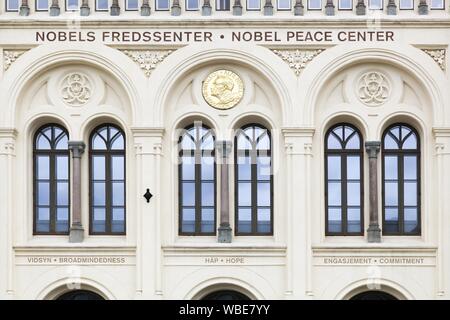 Oslo, Norvège - 27 août 2018 : Façade du Centre Nobel de la paix. Le Centre Nobel de la Paix à Oslo est une vitrine pour le prix Nobel de la paix Banque D'Images